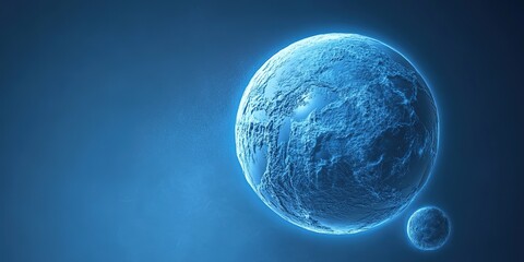  Abstract Marketing Background Featuring Blue Cosmic Planets and Technological Network Space, Showcasing a High-Tech 3D Render with Replicable Space, Perfect Composition, Clean Blue Background, Blank 