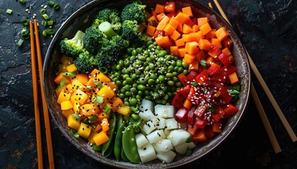 Colorful Vegetable Salad with Sesame Seeds in a Bowl