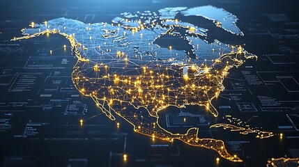 Luminous Data Network A futuristic digital representation of North America s interconnected landscape