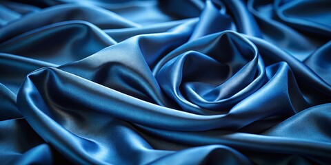 Obraz premium Captivating Dark Blue Silk Fabric Draped Elegantly in a Tilt-Shift Photography Style, Showcasing the Rich Texture and Depth of Color for Fashion and Textile Enthusiasts