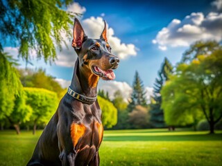 Captivating Doberman Pinscher in a Natural Setting, Showcasing Strength and Elegance with Rule of Thirds Composition for Maximum Visual Impact