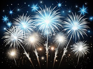 Captivating Display of White Fireworks Resembling Shooting Stars Against a Dark Background with Blank Space for Custom Text or Images, Perfect for Celebrations and Events