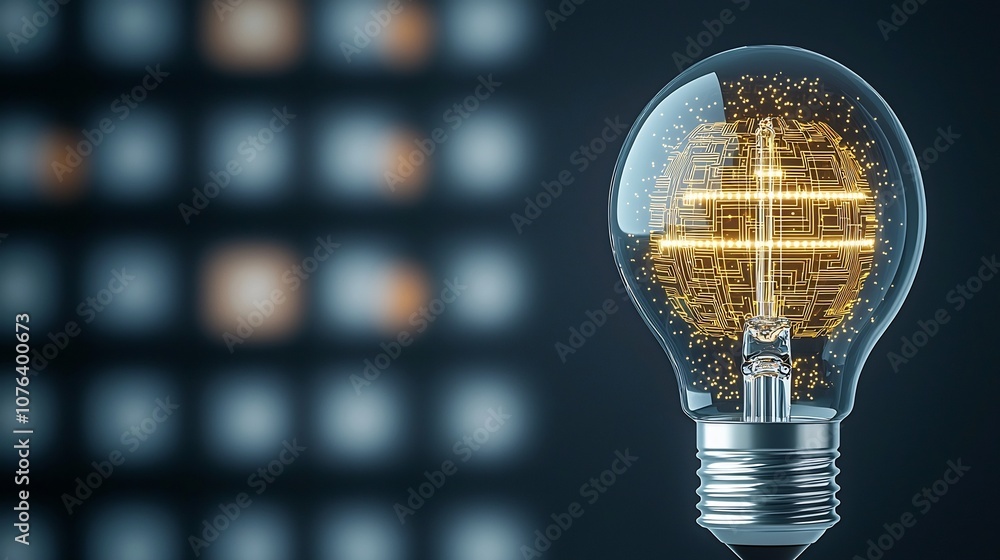 Aufkleber Glowing high tech light bulb with intricate digital circuit patterns inside set against a dark background symbolizing the concept of modern innovation and design
