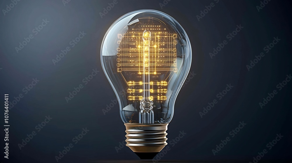 Fototapete futuristic transparent light bulb with intricate golden circuit designs glowing warmly at the base w