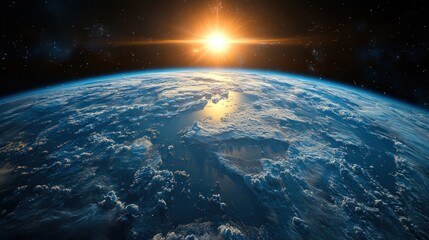 A breathtaking view of Earth from space with a sunrise.