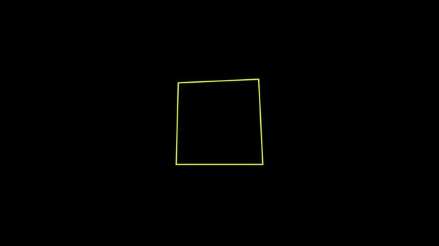 A dynamic animation showing a triangle smoothly morphing and expanding into a square shape, demonstrating geometric transformation with fluid motion.