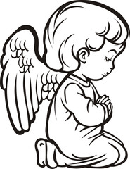 little angel with wings folded hands in prayer