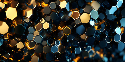 3D rendering hexagonal ore, futuristic, sci-fi style, mineral, ore, coin, technology, concept, stone, CPU, circuit integration, background, wallpaper, poster, base map, business