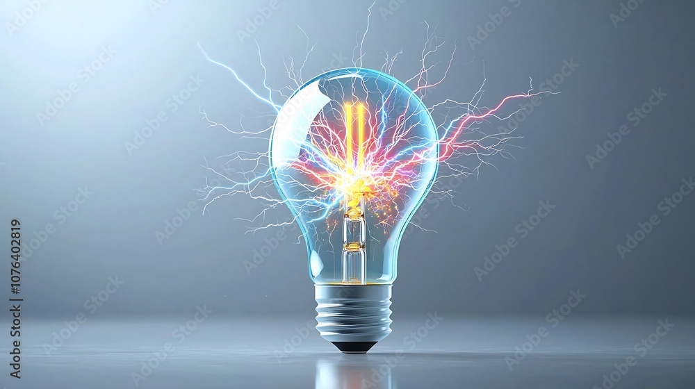 Fototapete futuristic light bulb with electric spark details and branching lightning in vivid colors isolated o