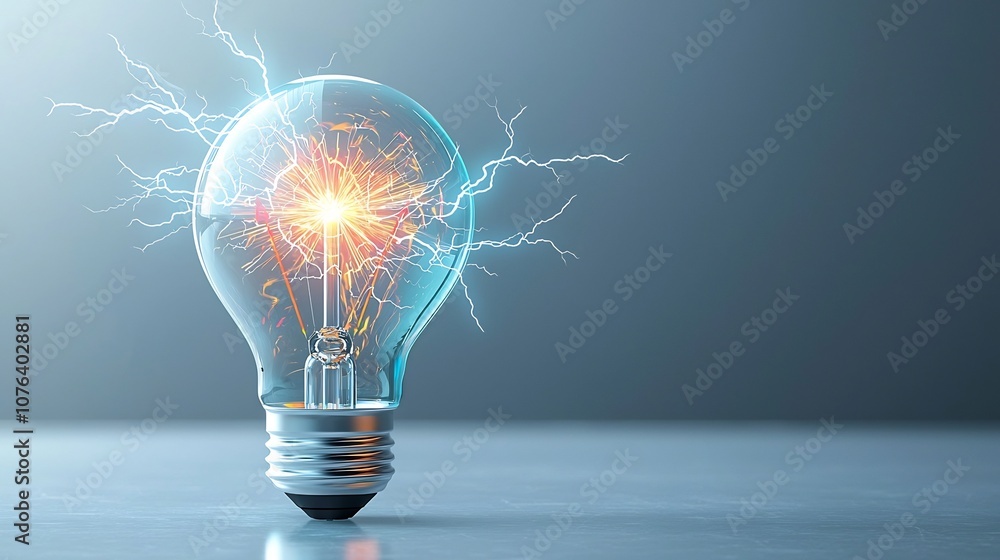 Aufkleber futuristic light bulb with electric spark details and branching lightning in vivid colors isolated o