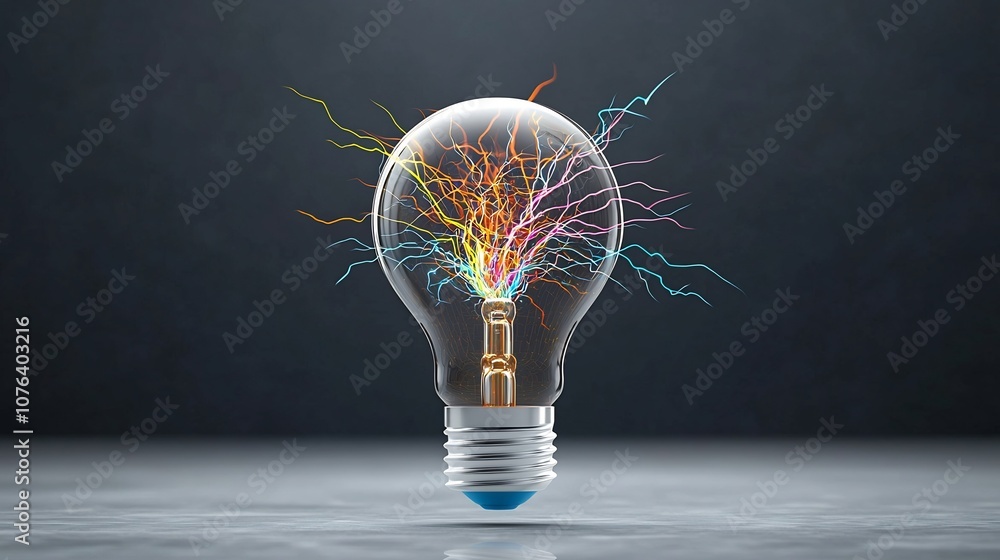 Leinwandbilder intense electric sparks and colorful branching lightning inside a transparent light bulb giving off 