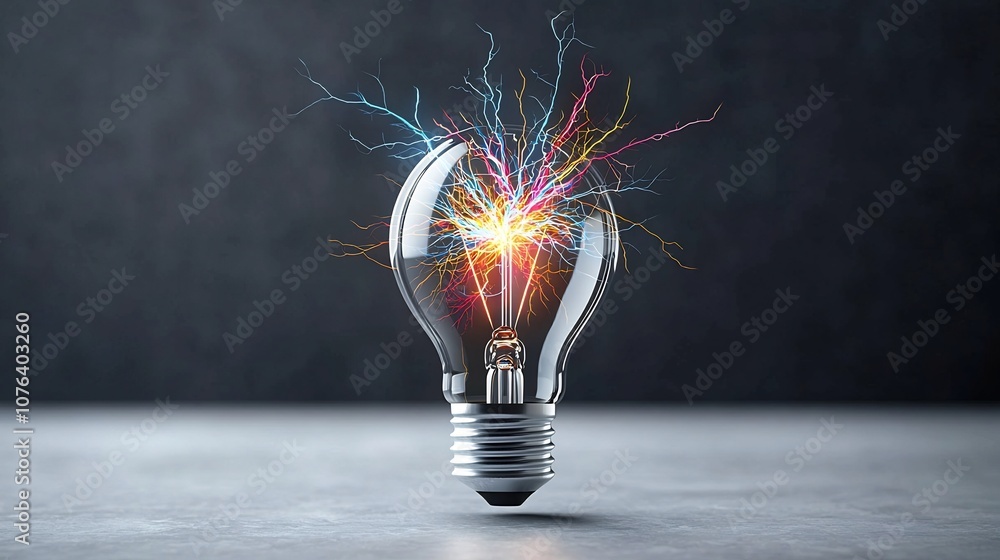 Aufkleber intense bursts of branching electric lightning sparks erupting inside a transparent light bulb creat