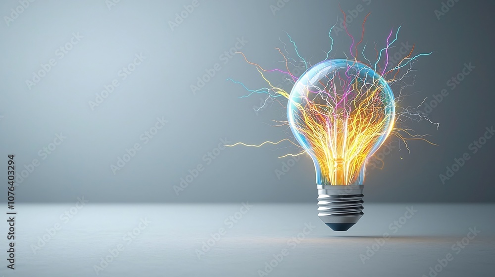 Aufkleber Vibrant and electrifying image of a light bulb emitting an array of multicolored electric sparks and intricate branching lightning patterns on a transparent background conveying a futuristic dynamic