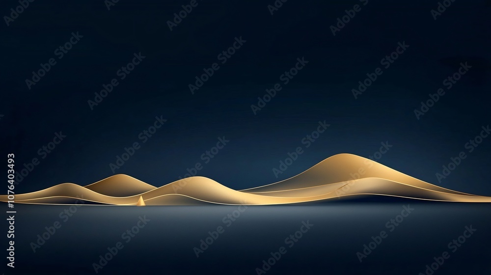 Poster elegant gold line art of mountains on a dark blue background hand drawn in a minimalistic style capt