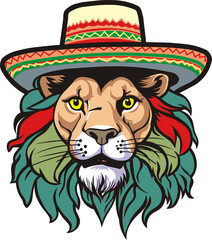 head of a lion king of beasts in a wide-brimmed sombrero hat
