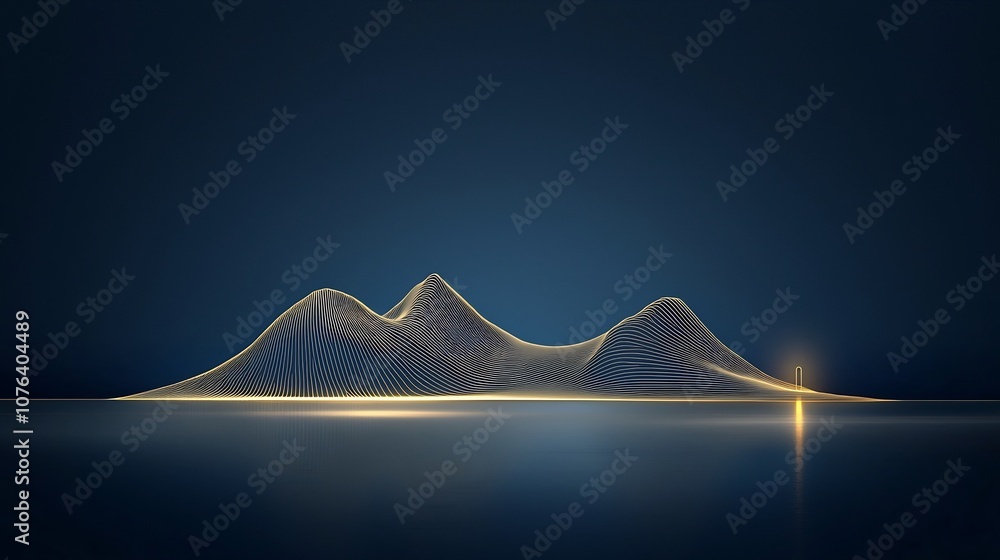 Poster elegant and minimalist gold line art depicting mountain peaks in a hand drawn style set against a da