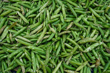 Fresh green peas in the market