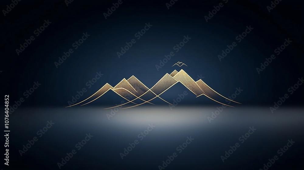 Poster mountain range depicted in a simple and elegant gold line art style hand drawn on a dark blue backgr