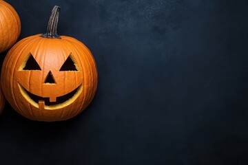 Naklejka premium carved pumpkin jack-o-lantern on dark background