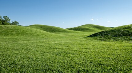 Naklejka premium Lush green rolling hills under a blue sky
