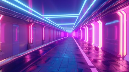Neon Lights in a Futuristic Corridor