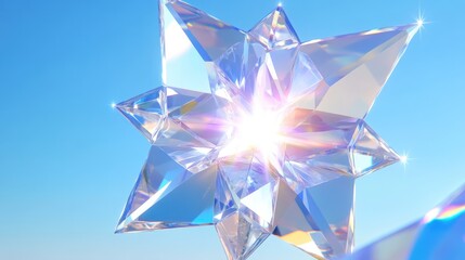 A Star-Shaped Crystal Refracting Light Against a Blue Sky