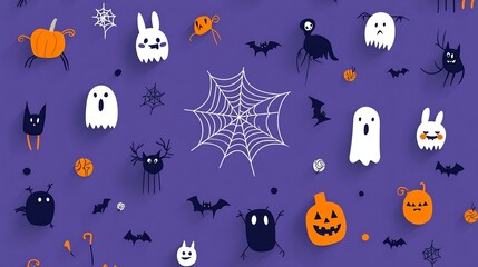 Spooky Halloween Cobweb on Purple Background with Dark Blue Accents Suitable for Festive Banners or Packaging Textures