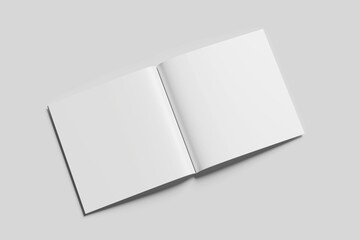Square Magazine Brochure 3D Rendering White Blank Mockup.