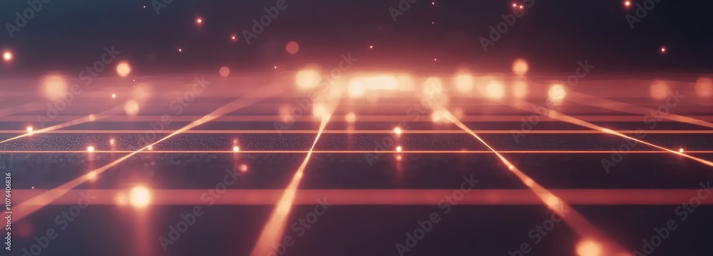 Poster abstract grid with glowing lines and bokeh lights