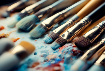 Obraz premium artistic studio art painting image concept brush passion activity paint brushes hobby
