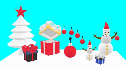 3d illustration christmas tree olaf snowflake gift