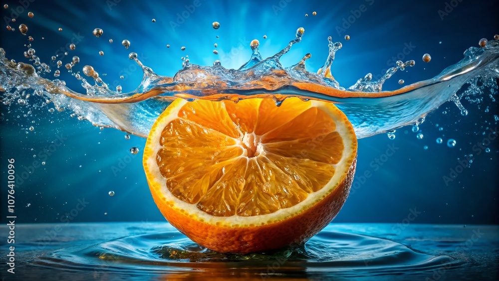Aufkleber captivating long exposure of orange slice splashes in water, creating a dynamic and refreshing visua