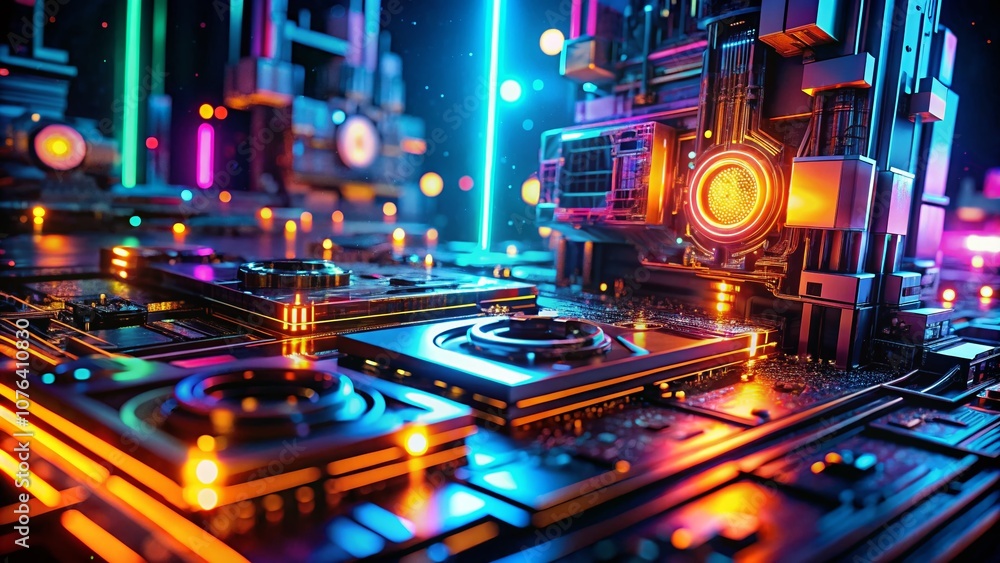 Poster captivating low light abstract tech aesthetic with glowing elements and futuristic patterns, perfect