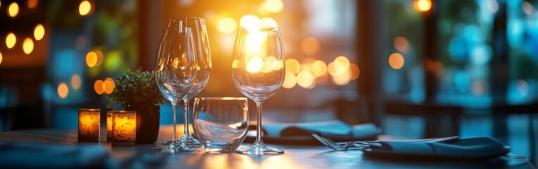 Elegant table setting at a sophisticated corporate event with soft lighting and floral centerpiece