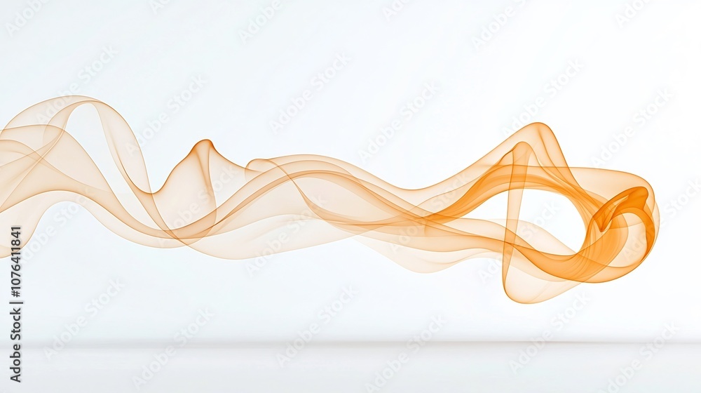 Poster soft flowing orange yellow smoke with graceful elegant curves gently floating against a pure white b