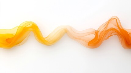 Flowing warm orange and yellow smoke curving and swirling on a clean white background exuding a sense of elegant luxury sophistication and refined minimalism