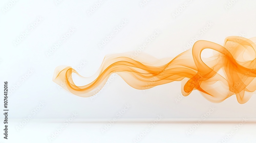 Poster captivating abstract artwork featuring fluid smoke with intricate graceful curves flowing in warm ye