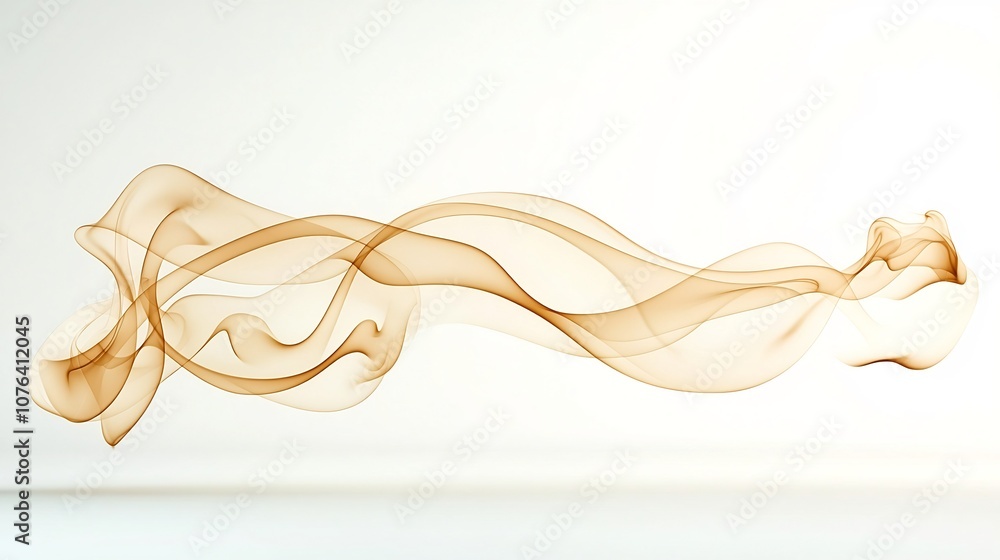 Fototapete graceful swirls of amber and golden smoke patterns flowing and curving smoothly on a simple white ba
