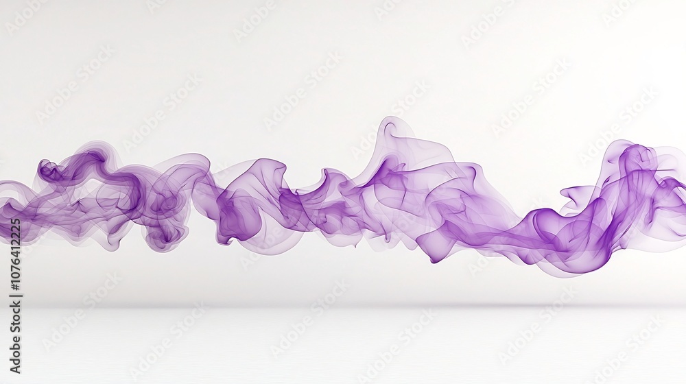 Poster delicate ethereal flowing purple smoke swirls and curls on a pristine white background evoking a sen
