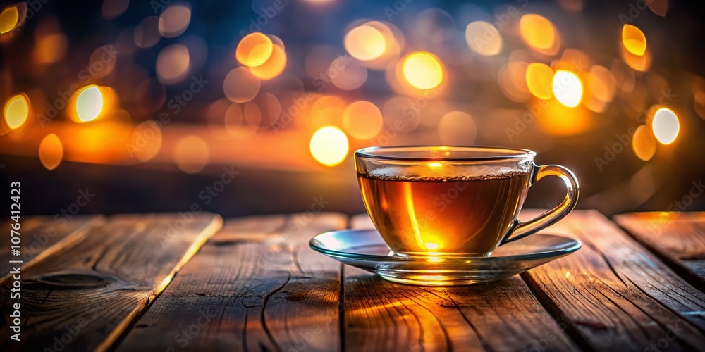 Poster Captivating Low Light Shot of a Clear Cup with Reflections and Soft Glow from Ambient Light Creating a Serene Atmosphere for Beverage Photography