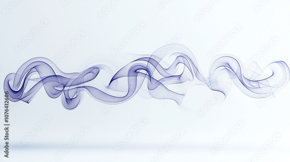 Poster Graceful smoke patterns in rich purple hues with intricate curves create a warm fluid and luxurious movement isolated against a clean white background
