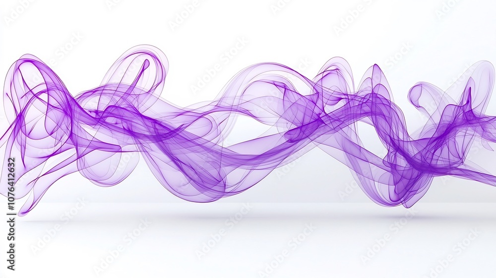 Poster graceful smoke patterns in rich purple hues with intricate curves isolated on white symbolizing a lu