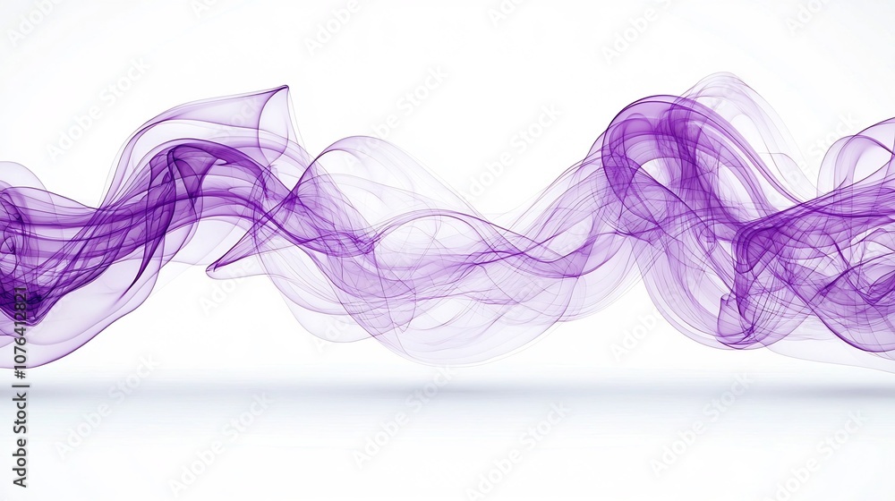 Poster Mesmerizing and elegant purple smoke patterns with soft graceful curves and flowing lines isolated against a pristine white background creating a sense of fluidity richness and transcendent beauty