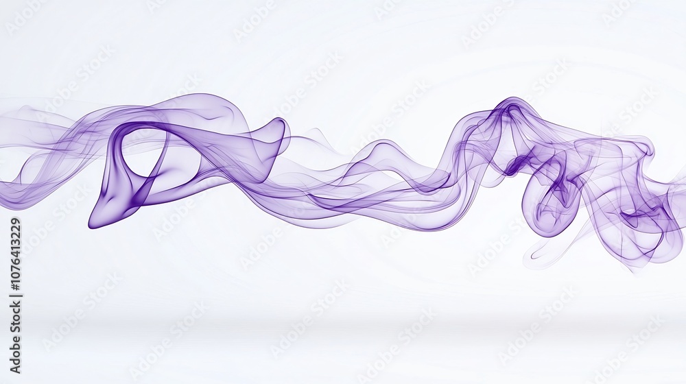 Poster wispy purple smoke flowing with smooth curving lines and movement on a white background conveying a 