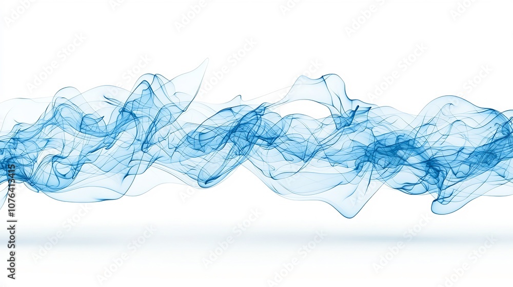 Poster graceful blue smoke patterns with soft complex curves isolated on white symbolizing an elegant luxur