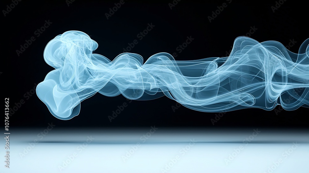 Poster Elegant and Fluid Blue Smoke Swirls on a White Background Creating a Sense of Modernity and Refinement with Soft Curved Lines and a Warm Calming Atmosphere