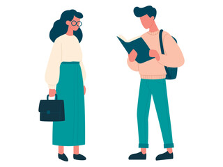 Young people, students, discussing, in different clothes set