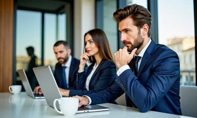 Fototapeta premium Giovane uomo d'affari con il suo team
