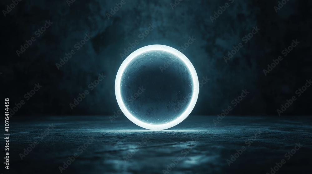 Poster glowing crystal orb on minimalistic dark surface creating an ethereal atmosphere, perfect for abstra