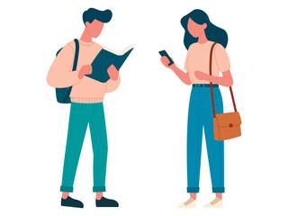 Young people, students, discussing, in different clothes set